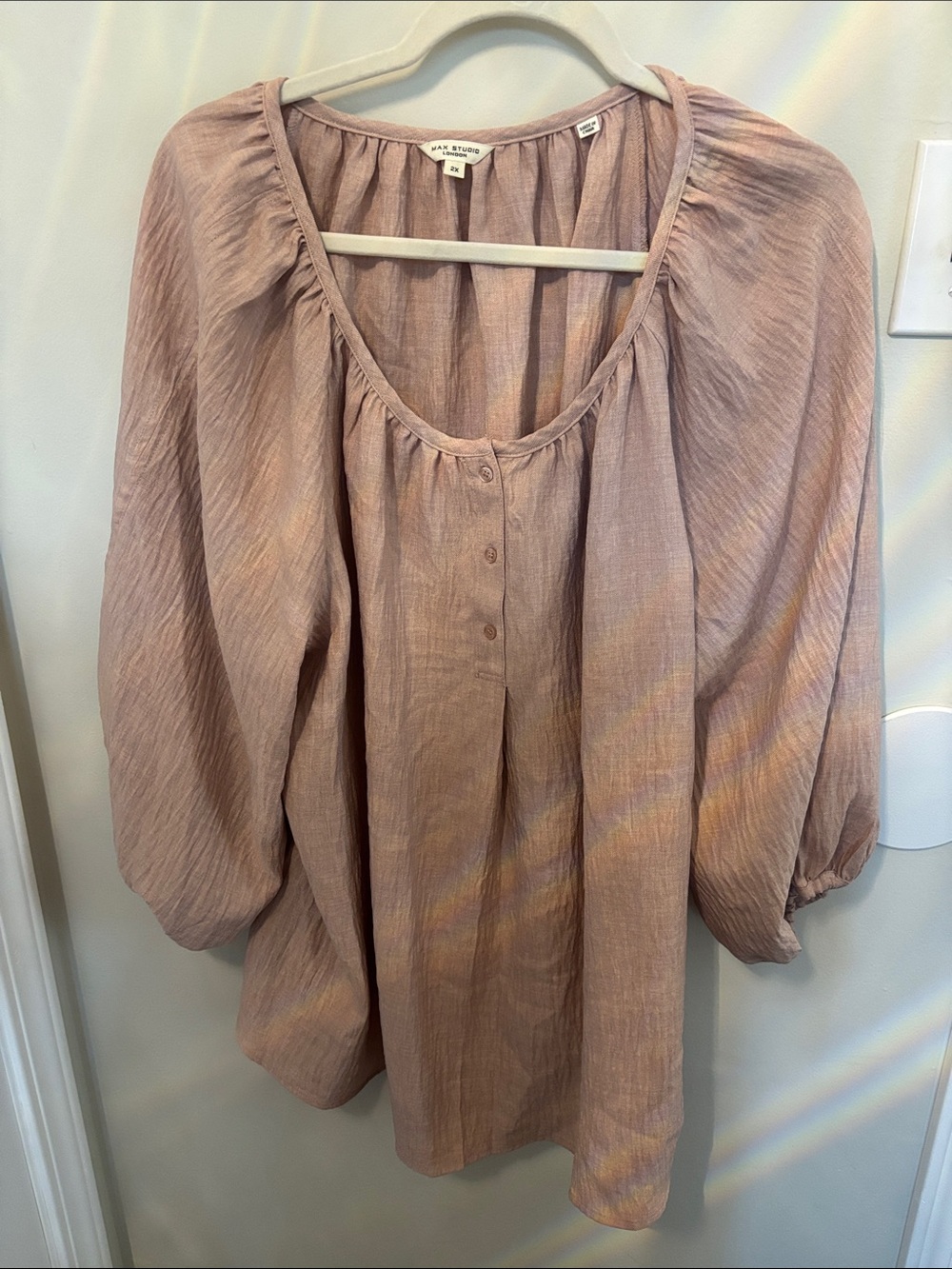 Max Studio Blush Button-Front Peasant Tunic
